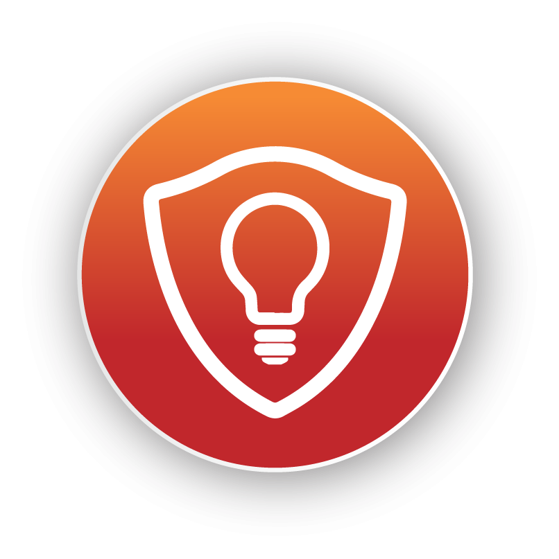 Icon of a lightbulb in a shield